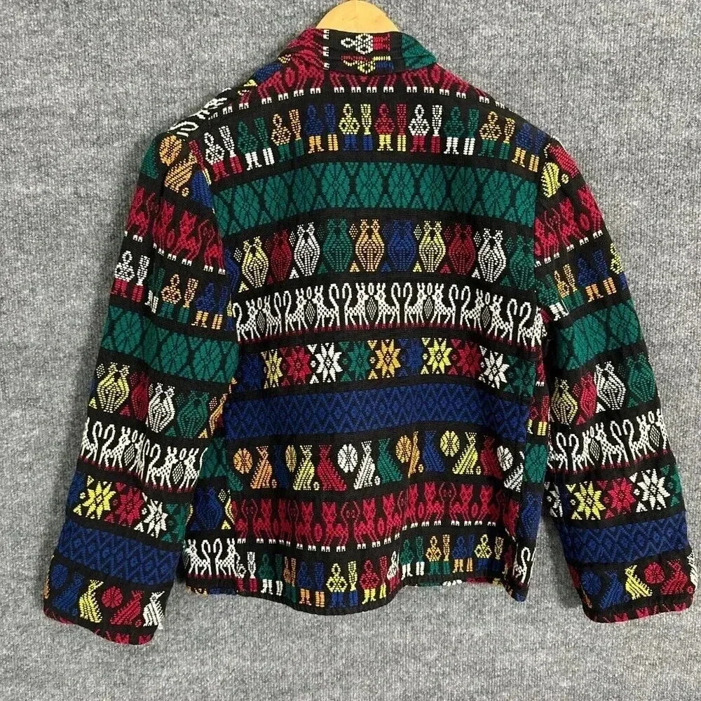 Vintage Artes Guatemattecas Jacket Womens Medium Cropped Hand Woven Wearable Art - Picture 4 of 16